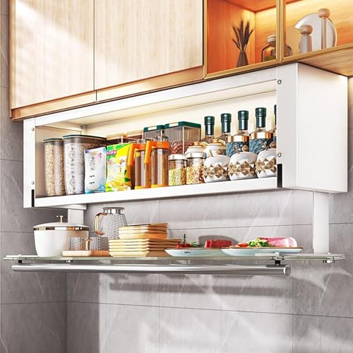 TIST Suitable For Pantry/cabinet/cupboard, Kitchen Aluminium Under Shelf Organiser Pull Down Spice Rack With Sensor Light, Hangs Under Cabinets And Walls(W23.6)