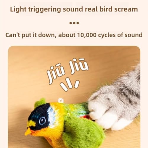 LiHanG 3 peças de brinquedo interativo para gatos, pássaros cantando asas batendo, pardal elétrico d