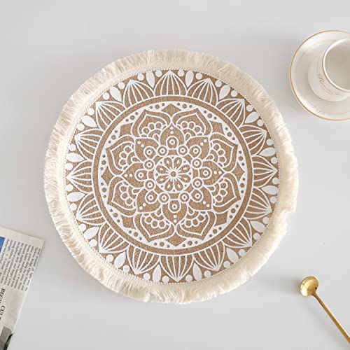 Kitchen Table Placemats Set Of 6 With，Round Handmadewoven Fringe Placemat，For Dining Room, Kitchen, Place Mats For Parties,Use-Size 13×13 Inches #TOP4