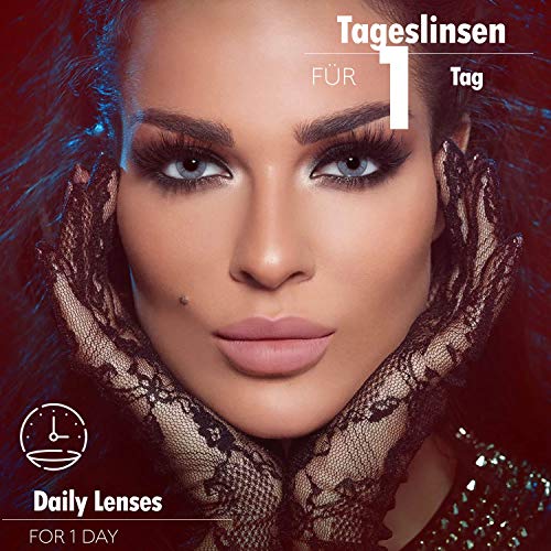 BELLA 1-DAY farbige Kontaktlinsen BLUISH GRAY (Dioptrien -0.00) – 10x stark deckende Tageslinsen, Natürliche Farblinsen in Blau-Grau, perfekt für dunkle Augen, ohne Stärke
