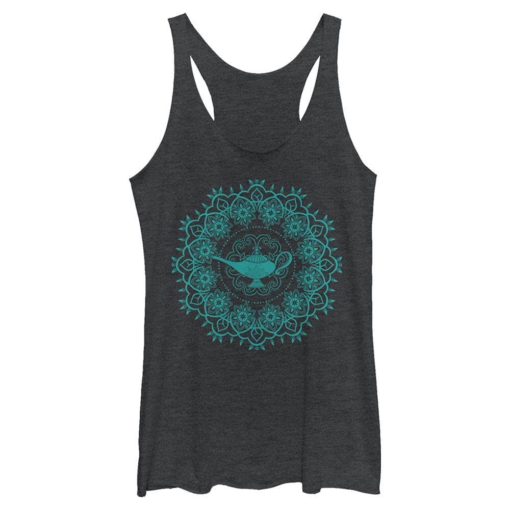 Disney Junior's Princess Lamp Mandala-Teal Ink Tri-Blend Racerback Layering Tank, Black Heather, Small