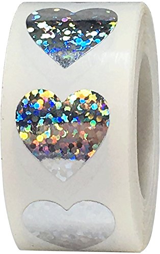 Plata Pegatinas de Corazones Brillantes, 19 mm 3/4 Pulgadas Brillantes Etiquetas Holográficas del día de San Valentín 500 Paquete
