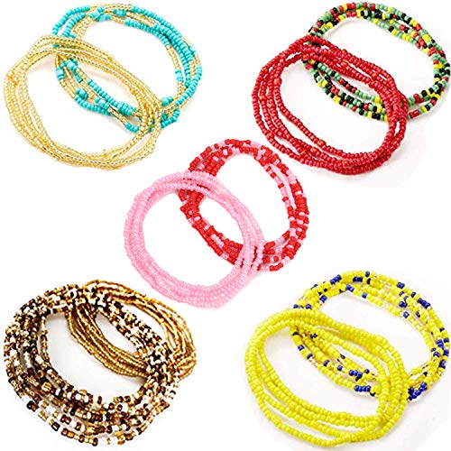 Tuoshei 10 Piece Summer Jewelry Waist Bead Set Colorful Waist Bead Belly Bead African Waist Bead Body Chain Beaded Belly Chain Bikini Jewelry for Woman Girl