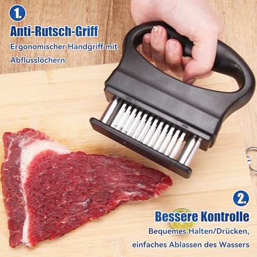 WUISOLQP Steaker Fleischzartmacher, Abnehmbare Steaker für Fleisch mit Reinigungsbürste & 48 Edelstahl Ultra Sharp Nadel Klingen zum Zartmachen von Rind/Huhn/Schwein