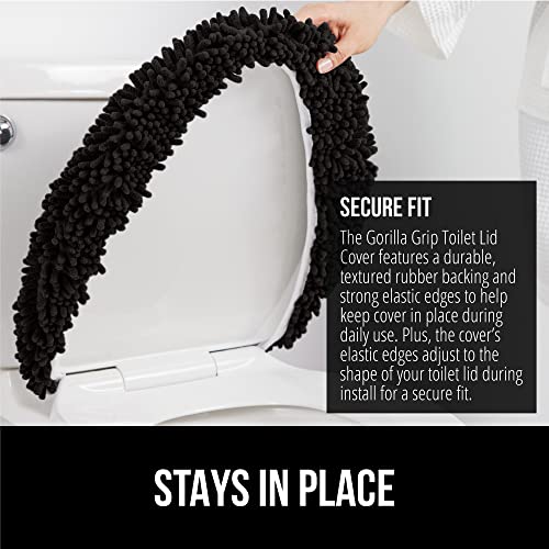 Image of Gorilla Grip Original Shag Chenille Bathroom Toilet Lid Cover, 19.5 x 18.5 Inches Large Size, Machine Washable, Ultra Soft Plush Fabric Covers, Fits Most Size Toilet Lids for Bathroom, Black