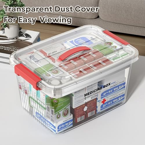 Image of HoopVool Plastic Medicine Storage Box Organizer, Family Emergency Kit Portable Lockable Container for, Art Craft and Household Organizer (Transparent, Large)