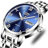 Watches Men Fashion Sport Waterproof Analog Quartz Wristwatch Men Luxury Brand LIGE Chronograph Watch Gents Silver Stainless Steel Blue Business Clock