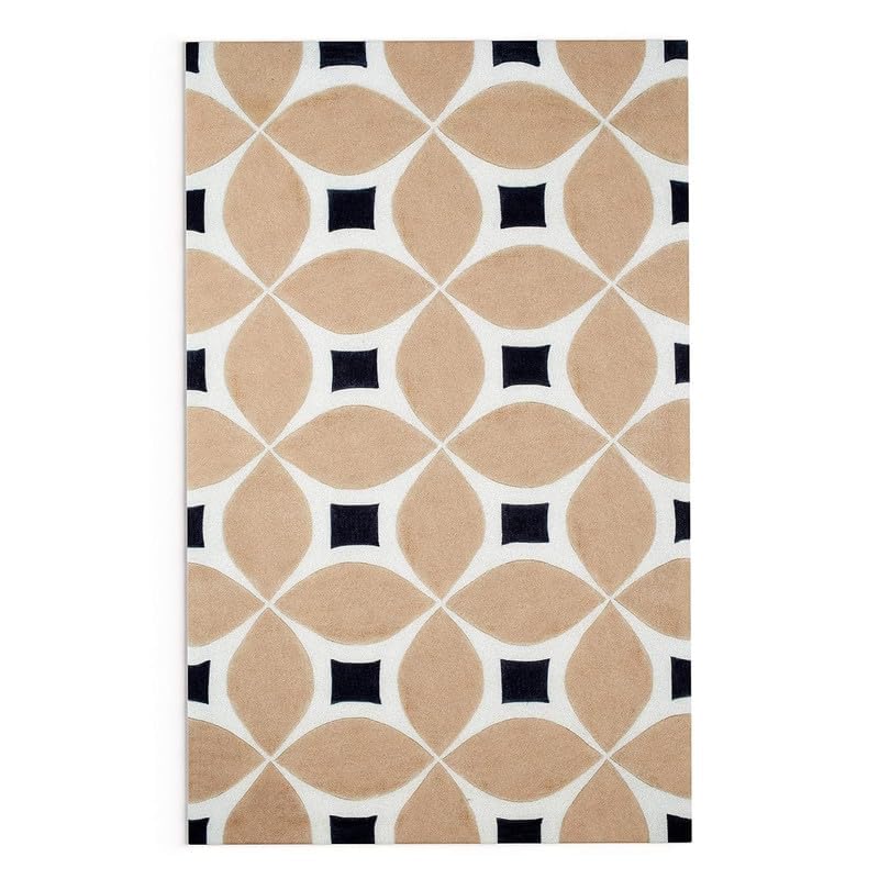 Image of Modern Abstract Hand Tufted Wool Floor Carpet for Home decore Living Room|Home and Bedroom & Hall 6x8 feet (180 x 240cm) Beige H33