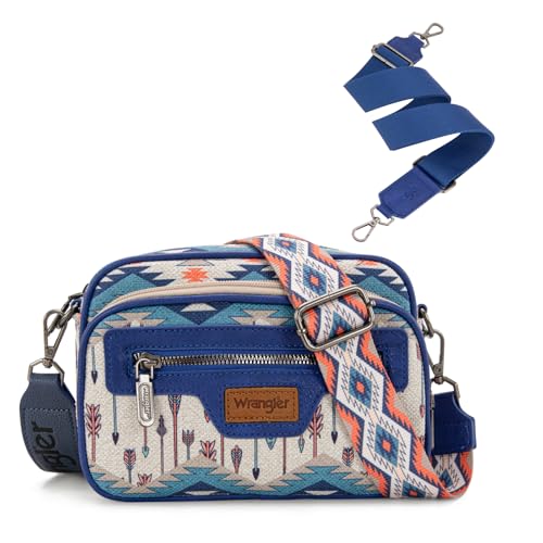 Wrangler Aztec Crossbody Bag for Women Multi Pocket Crossover Bag with Two Replaceable Strap