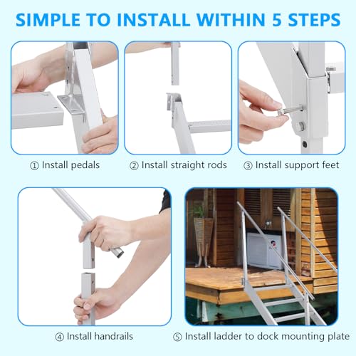 Aluminum Dock Ladder - 500Lbs Capacity, 6-Tier Anti-Slip Steps, Quick-Release Buckle, Wide Step & Nonslip Tread, Ergonomic Design - Boat Ladder for Marina, Pool & Waterfront Access - Thumbnail 6