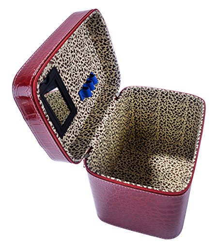 Train Case,COOFIT Portable Travel Makeup Case Crocodile Pattern Leather Beauty Box for Women Large Red - Thumbnail 2