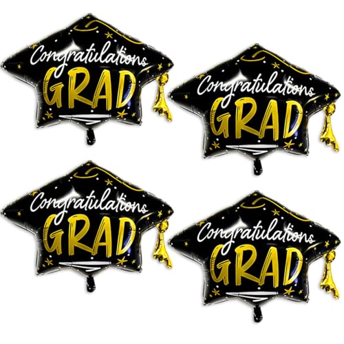 4 Pcs Large Graduation Cap Balloons Black Gold Graduation Hat Balloon for Preschool High School College Graduation Decorations 2026