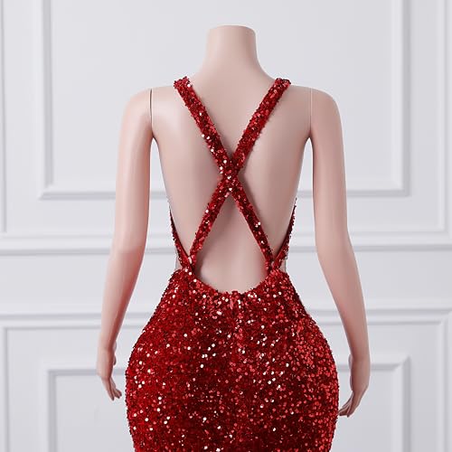 Sequin Prom Dress Beaded Applique Sleeveless Pageant Gala Celebrity Mermaid Evening Party Gown4