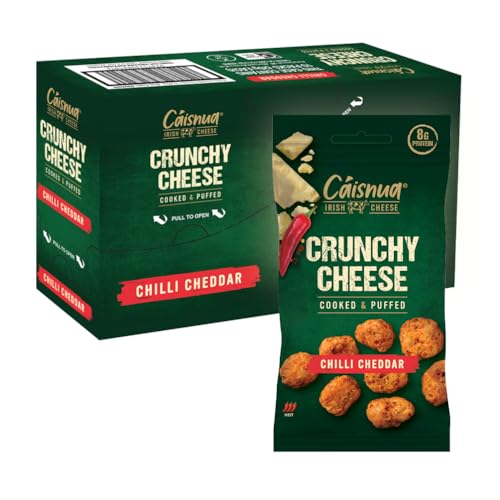 Cáisnua | Cooked & Puffed Crunchy Cheese Snacks | Chilli Cheddar Multipack 12 X 20gm | Keto Snacks | High Protein | Low Carb | Vegetarian | Gluten Free | Healthy Cheese | Crunchy, Baked and Tasty