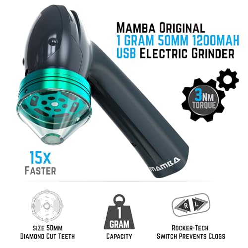 Mamba Electric Herb Grinder – USB Rechargeable Spice Grinder, 1g Portable Metal Grinder for Herbs, Quick & Easy-to-Use Spice Mill for Kitchen
