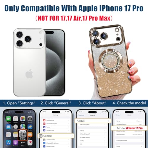 Image of Misscase for iPhone 17 Pro Magnetic Glitter Case Compatible with MagSafe,Full Protection Slim Shockproof Anti-Scratch Case with Camera Lens Protector Plating Bling Dust-Proof Net Gold