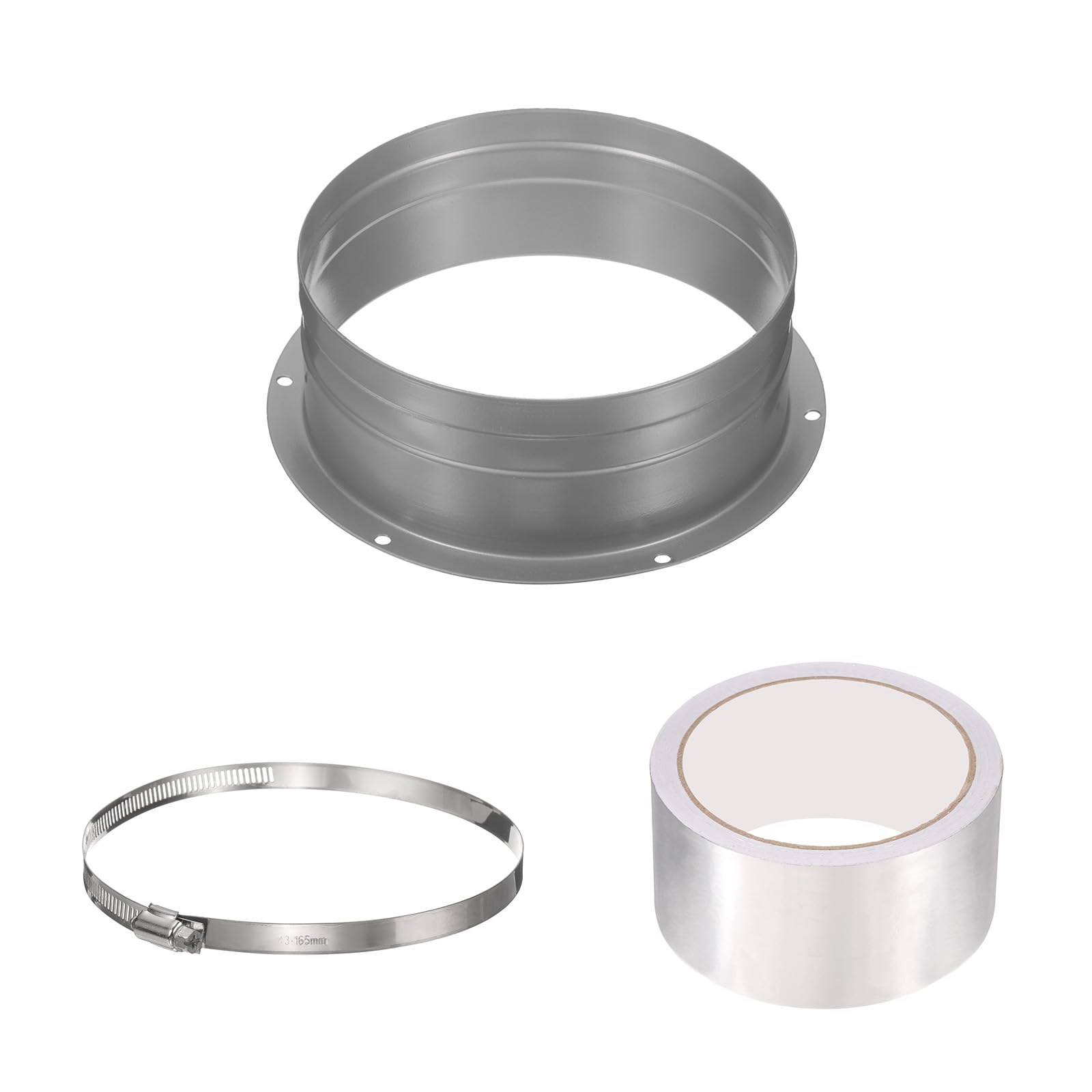 PATIKIL 6 Inch Duct Connector Flange, Galvanized Iron Straight Pipe Flange Dryer Vent Connector with Clamp for Air Heating Cooling Ventilation HVAC System, Silver