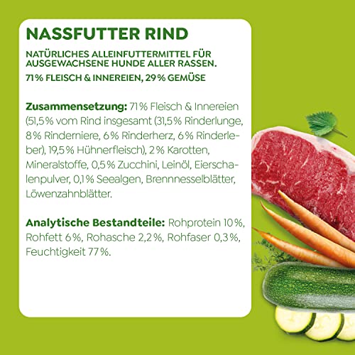 WOW Hundefutter nass Adult mit Rind, 11x 150g I reichhaltiges Nassfutter für ausgewachsene Hunde Aller Rassen I Beste Qualität mit viel Fleisch, Karotten & Zuccini I hohe Akzeptanz & Verträglichkeit