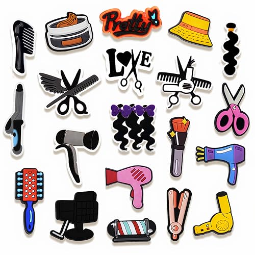 DORICRAFT Hair Salon Shoe Charms, Cute Hairdresser Theme Accessories, Barber Tools, Scissors, Hair...