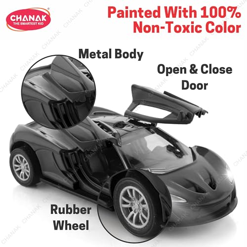 Image of Chanak Die Cast Car for Kids Alloy Metal Pull Back Car Toy Car Toy Vehicle with Openable Doors & LED Lights Cars for Kids Collectible Toy Vehicle Gift for Kids Boys Girls BIS Approved (Black)