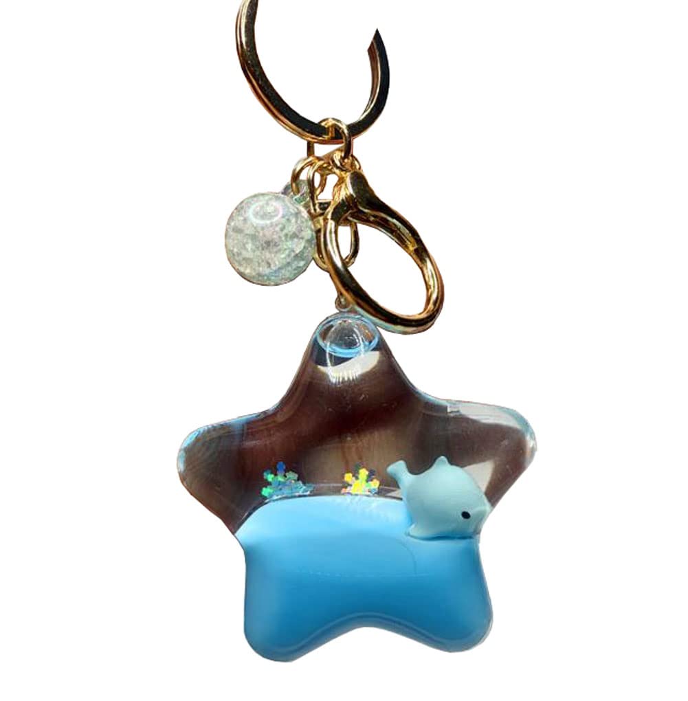 KUPOOL Pentagram Whale Quicksand Keychain Creative Liquid Floating Ocean Animal Key Chain Car Key Bag Pendant Keyring Gifts