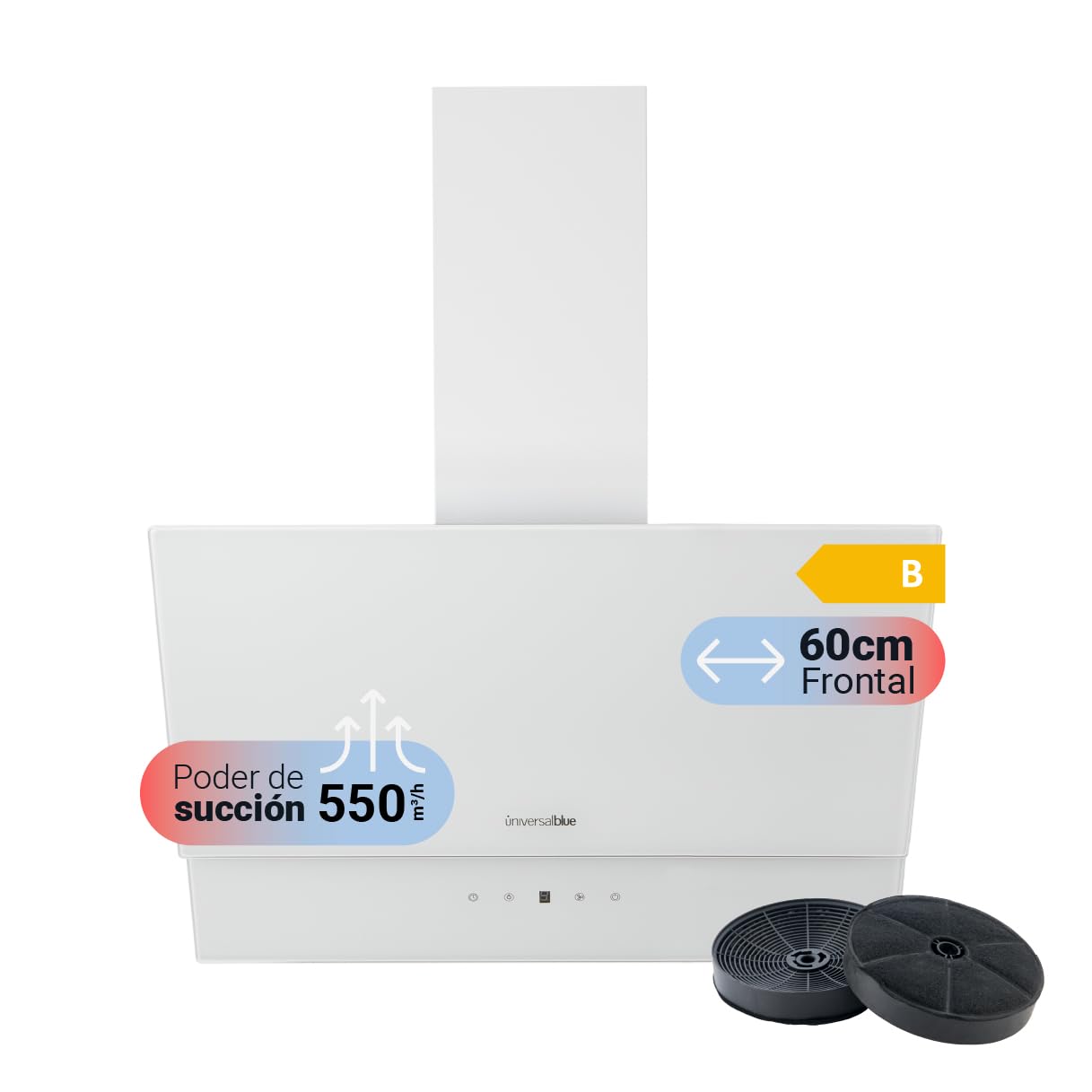 UNIVERSALBLUE Campana Extractora Cristal Negra 90cm | Extractor Humos y Aire Eléctrico para Cocina | Control Táctil | Ruido Reducido | Filtros de Carbono | Fácil Limpieza | Luz LED | Clase C — view 10