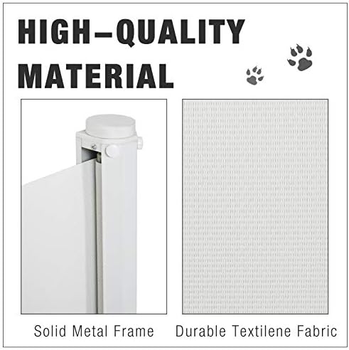 PawHut Retractable Safety Gate Dog Pet Baby Kids Barrier Folding Protector Home Doorway Room Divider Stair Guard White 115Lx82.5Hcm