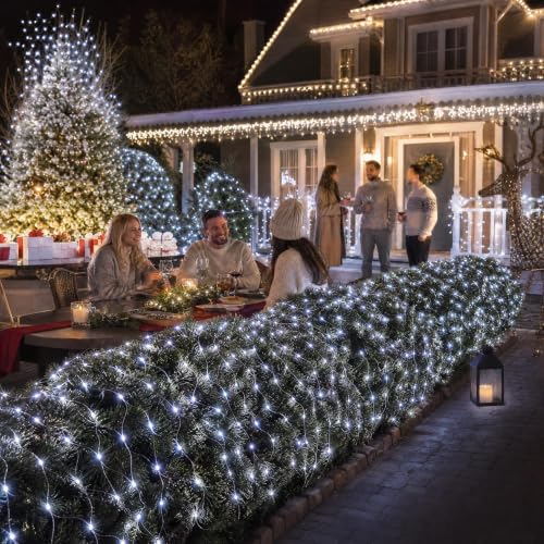 Image of Dazzle Bright Christmas 360 LED Net Lights, 12FT x 5 FT Connectable Waterproof String Lights Clear Wire with 8 Modes, Christmas Decorations for Indoor Outdoor Xmas Party Yard Garden Decor (White)