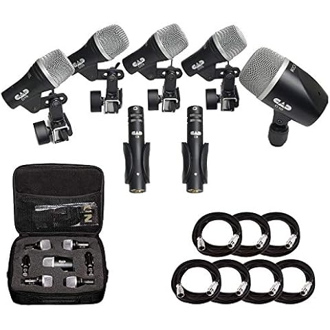 Cad Audio Stage7 Premium 7-Piece Drum Instrument Mic Pack with Vinyl Carrying Case + 7 On Stage Microphones Cables, 20 Feet, XLR Cover