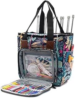 SumDirect Yarn Bag, Knitting Organizer Tote Bag Portable Storage Bag for Yarns, Carrying Projects, Knitting Needles, Crochet Hooks, Manuals and Other Accessories (Rainforest)