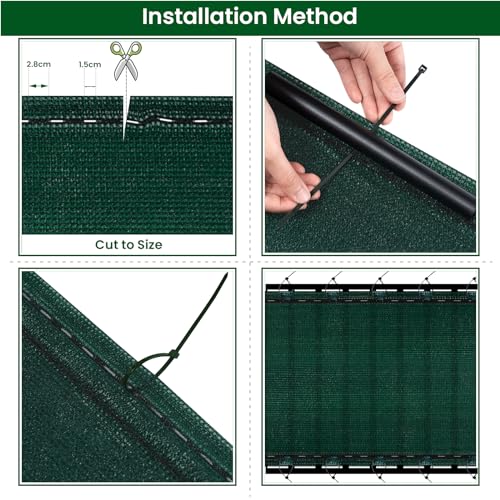 Woltu Rete Ombreggiante 1,2X25 M, Frangivista Per Recinzione Giardino, Telo Frangivento Da Esterno, Con Occhielli E Fascette, Resistente Alle Intemperie, Per Balcone, In Hdpe 180G/M², Verde - 6