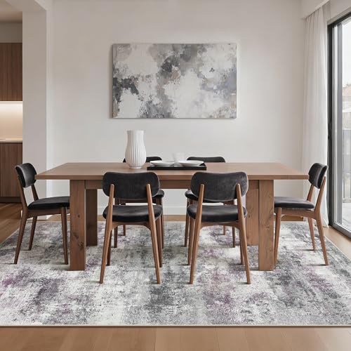 Image of BEIMO Area Rugs 8x10 for Living Room Bedroom, Modern Abstract Machine Washable Rug, Large Soft Low Pile Floor Carpet with Non Slip Backing for Dining Room, Grey /Purple