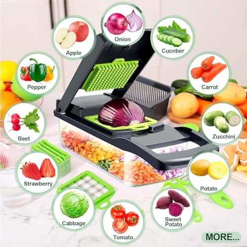 Image of Vegetable Chopper-Pro Onion Chopper&Potato Peeler 14 in 1 Multifunctional Food Chopper, Kitchen Vegetable Slicer Dicer Cutter, Veggie Chopper with 8 Blades, Fruits Chopper (Chopper)