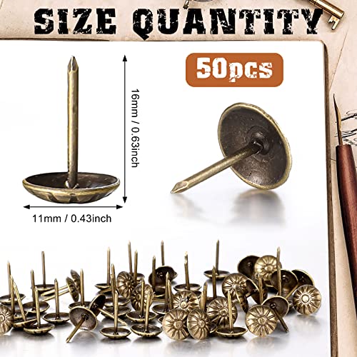 200 Pcs Upholstery Tacks For Decorative Furniture Upholstery Nails 7/16 Inch Vintage Head Diameter Brass Daisy Thumb Tack Push Pin Furniture Diy Decorative (Antique Brass) #TOP2