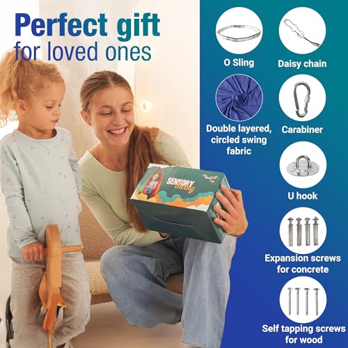 Flexifun Sensory Swing for Kids Navy/Green | Indoor Swing for Kids Made with Soft & Durable Polyester | Includes Carabiner & Screws for Easy Installation | Suitable for Sensory Activities - Image 6