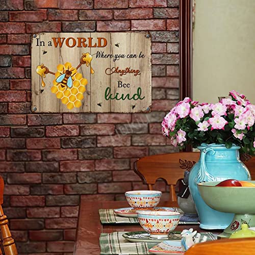 Rustic Retro Tin Signs Wall Decorative Decor Bee Kind Floral Plate Plaque Sign Birthday Anniversary Housewarming Gift 12X18In, In A World Where You Can Be Anything Bee Kind, Made In Usa #TOP3