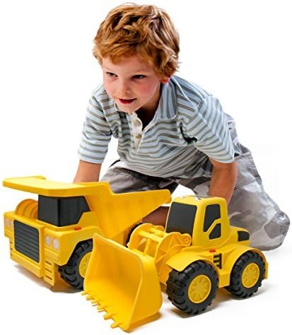 Boley Builders 2 Pack Construction Vehicles - Large Yellow Front Loader and Dump Truck with Lights and Sounds - Kids Construction Toys Set for Toddlers Boys and Girls