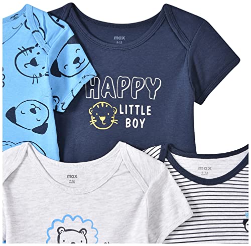 Image of Max Baby boys Printed Anti-Bacterial Bodysuit - Pack of 4