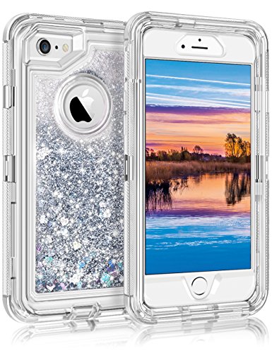 Coolden Case for iPhone 6S Plus Case Protective Glitter Case for Women Girls Cute Bling Sparkle Heavy Duty Hard Shell Shockproof TPU Case for 5.5 Inches iPhone 6 Plus 7 Plus 8 Plus, Silver
