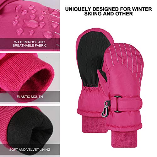 Andake Winter Warm Waterproof Kids Ski Mittens Gloves for Todder Baby Girls and Boys (Pink,5-8Y)