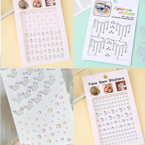 Image of NOOEPC Face Gems Hair Gems, Self-Adhesive Face Jewels Eye Jewels Rhinestones DIY Face Gems Stick on, Hair Body Rhinestones Gems Crystals Pearls for Face Eyes Makeup Body, Crafts