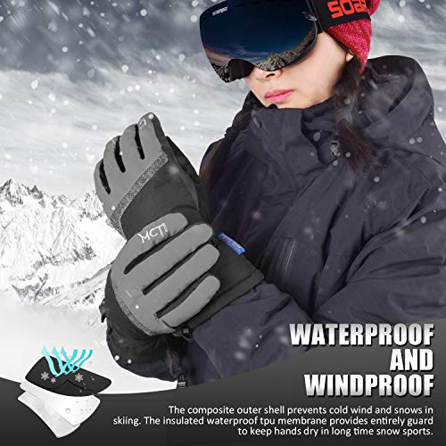 Mcti Ski Gloves,Winter Waterproof Snowboard Snow 3M Thinsulate Warm Touchscreen Cold Weather Women Gloves Wrist Leashes Grey Medium #TOP1