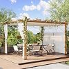 10x13 Ft Outdoor Aluminum Pergola, Upgraded Faux Wood Grain Retractable Pergola with Adjustable Roof & Side Mesh Screen, Modern Metal Patio Gazebo for Deck, Backyard, Porch, Vineyards, Beige + White
