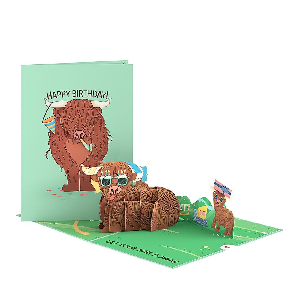 Lovepop Tarjeta desplegable de cumpleaños de vaca de las tierras altas