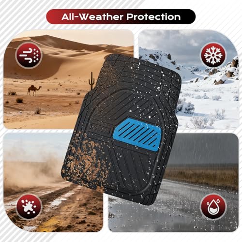 Image of Coverado Automotive Floor Mats, Heavy Duty Rubber Car Floor Mats, Deep Dish All-Weather Floor Mats for Cars, Anti-Slip Trim to Fit Waterproof Car Floor Mat Universal Fit for Most Cars, Black&Blue