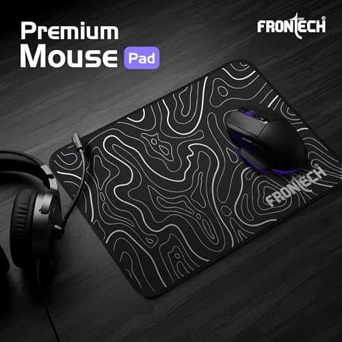 Image of FRONTECH Premium Computer Mouse Pad - 260mm x 210mm x 3mm | Anti-Slip Rubber Base | Water-Resistant | Micro-Textured Surface with Stitched Edges (MSP-0061 Grey)