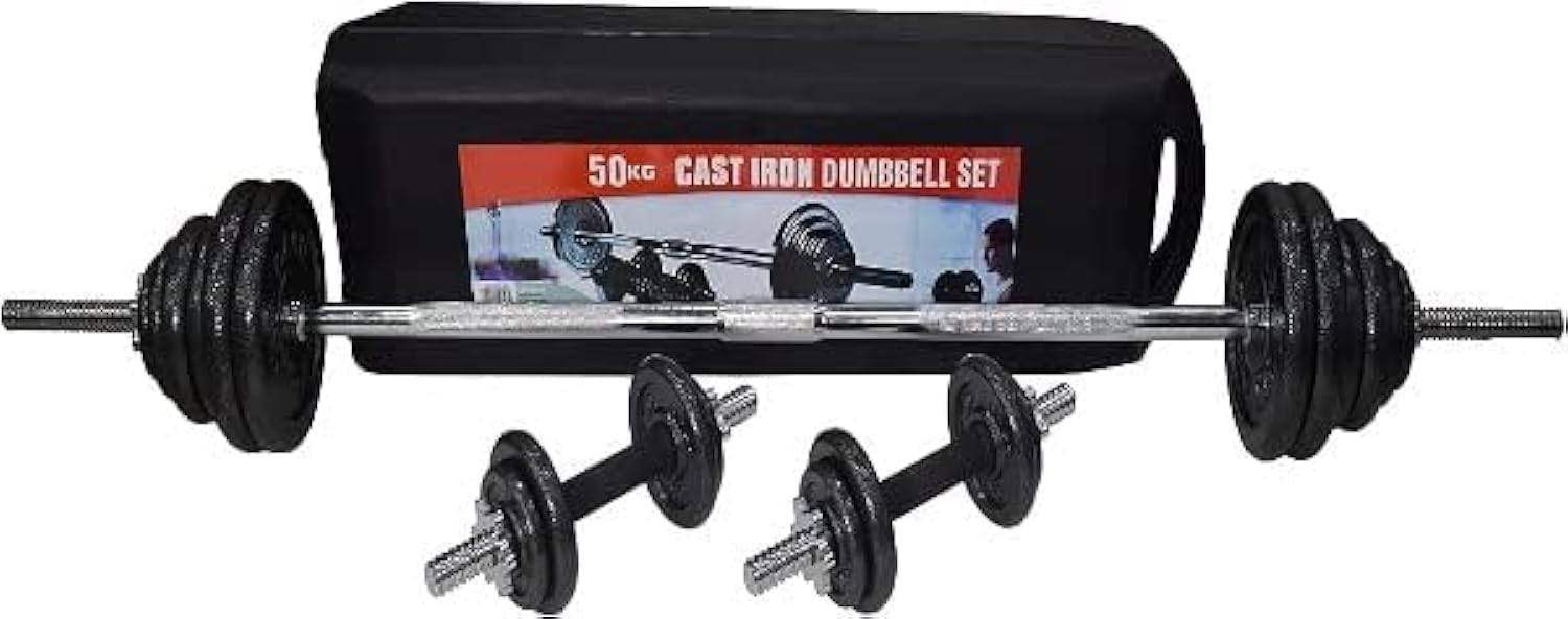 ULTIMAX Premium Quality 50kg Barbell Set Adjustable Dumbbell set With carrying Box with Grey Electroplating Rust Free for Gym and Home Fitness