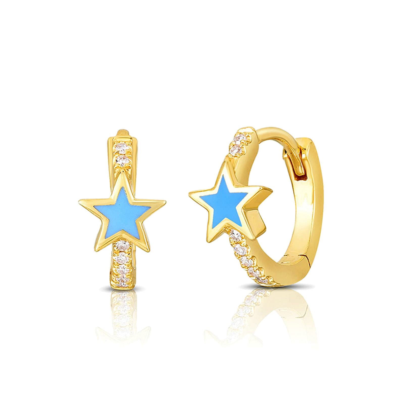 Pendientes de Aro de Plata 925, Pendientes de Aro de Oro Chapados en Oro para Mujer Pendientes de Aro de Hélice en Forma de Estrella con Circonitas