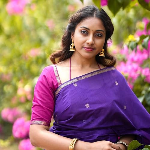 Image of Original Maheswari Cotton Silk Saree for Women | Kanjivaram Pure Silk Cotton Sari with Blouse | Zari Work | Tassels | Handloom Weave