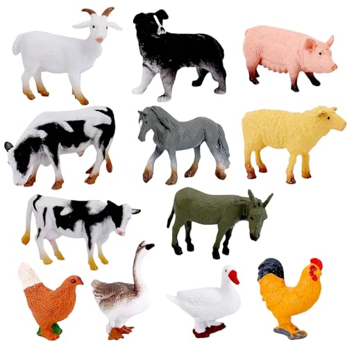 iuiiaii 12 Pcs Farm Animal Toys, Animals Toys For Animal Figures, Realistic Mini Toy Farm Animals Farm Kit, Use for Learners Ages 15 and up
